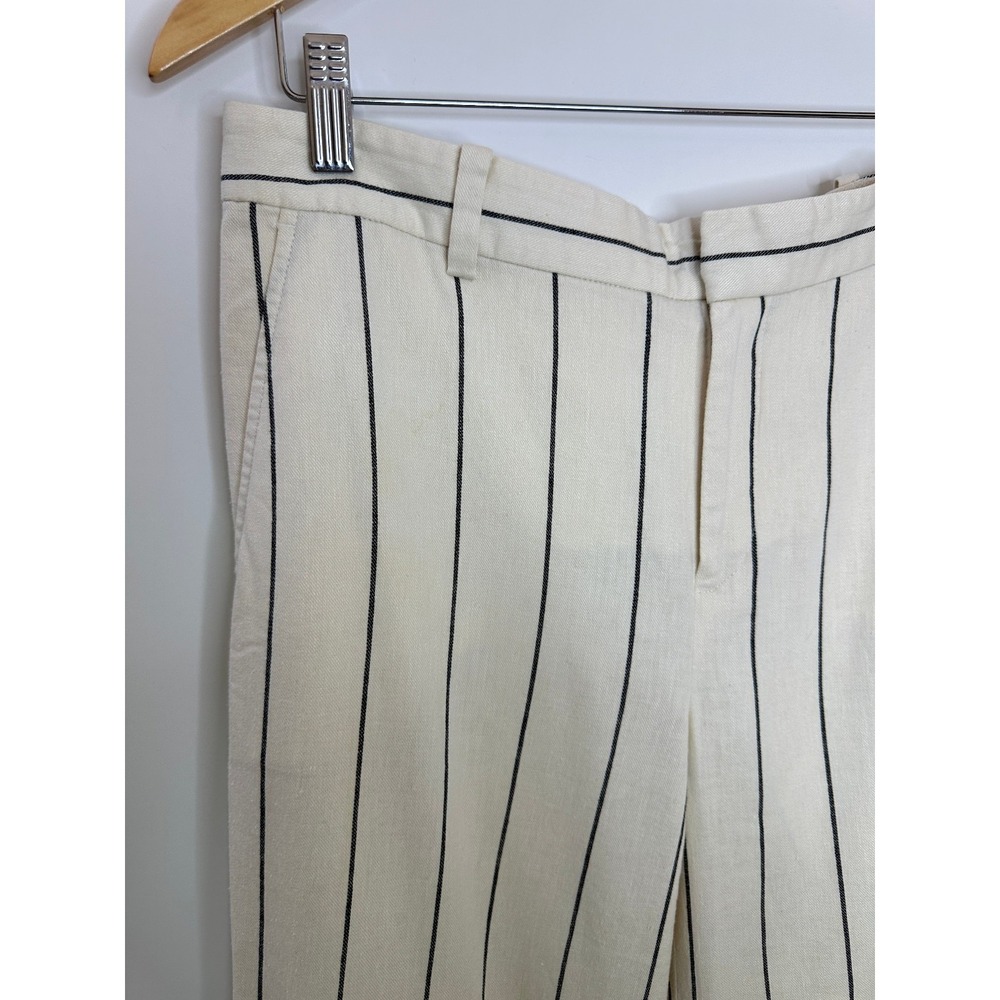 Lauren Ralph Lauren Linen Blend Pants 4 Cream Stripe Wide Leg Minimalist Office - Picture 4 of 16